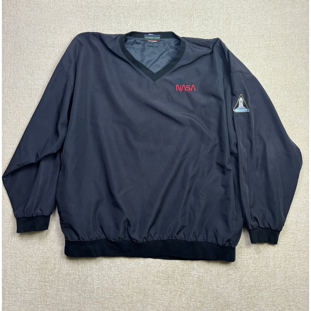 Dolphin Cove NASA Space Shuttle Windbreaker Pullover Mens XXL Navy Blue V-Neck